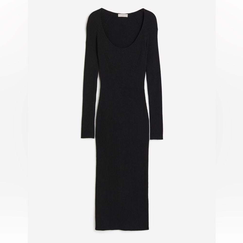 New Without Tags H&M black rib-knit bodycon long sleeve dress size small